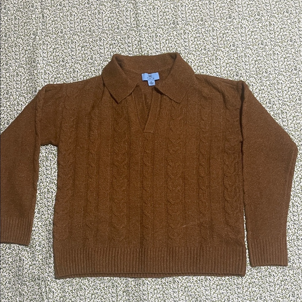 Cece Rich Caramel Collar Cable Sweater Oversize fit XS